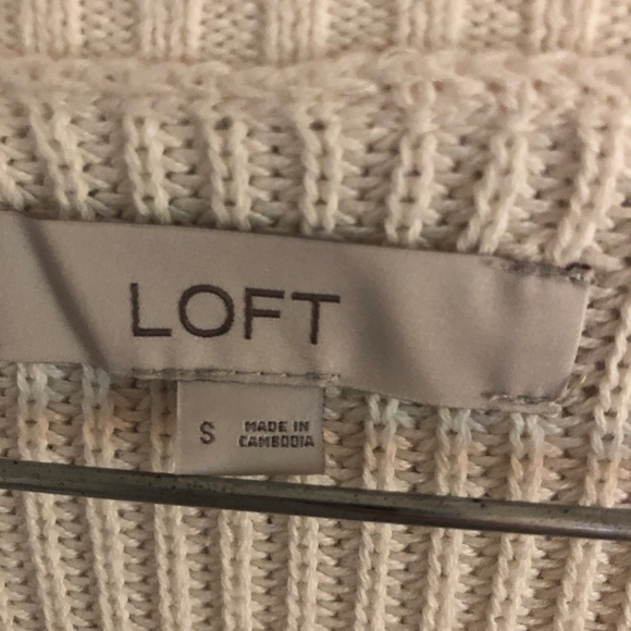 LOFT Cream Ribbed V-Neck Cotton Sweater - Picture 4 of 7